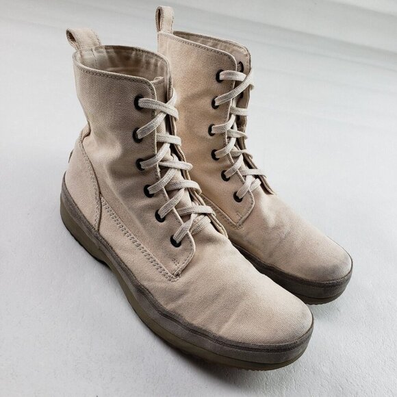 Sorel Woodbine Surplus Canvas Boot Mens 11.5 Cream Lace Up Combat Ankle Biker - Picture 1 of 12